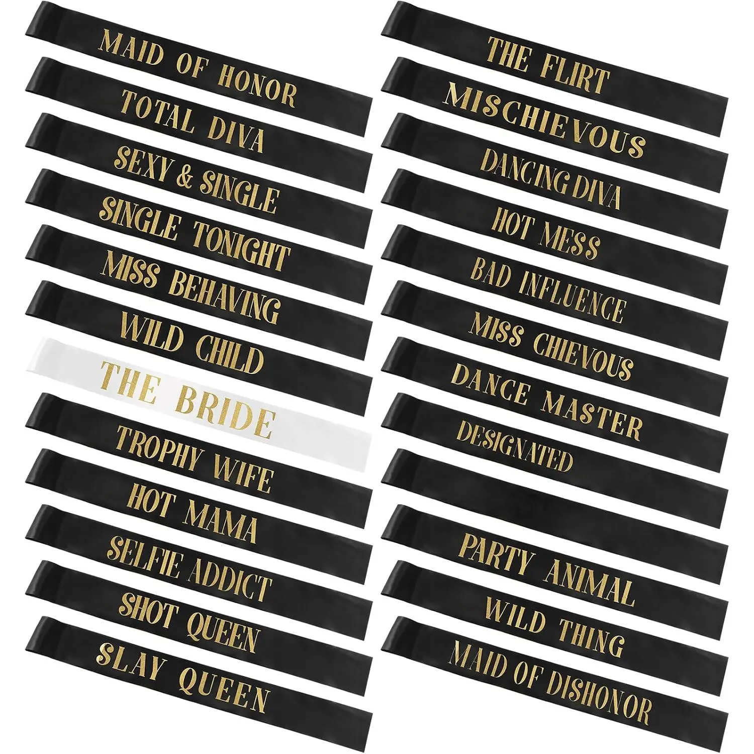 24 count Bride Sash Bachelorette Party Bridesmaid Sashes Set Bridal Team Sash Bachelorette Party Sashes Bridal Shower Decorations Bride Gifts for Bridesmaids Maid of (White Black)