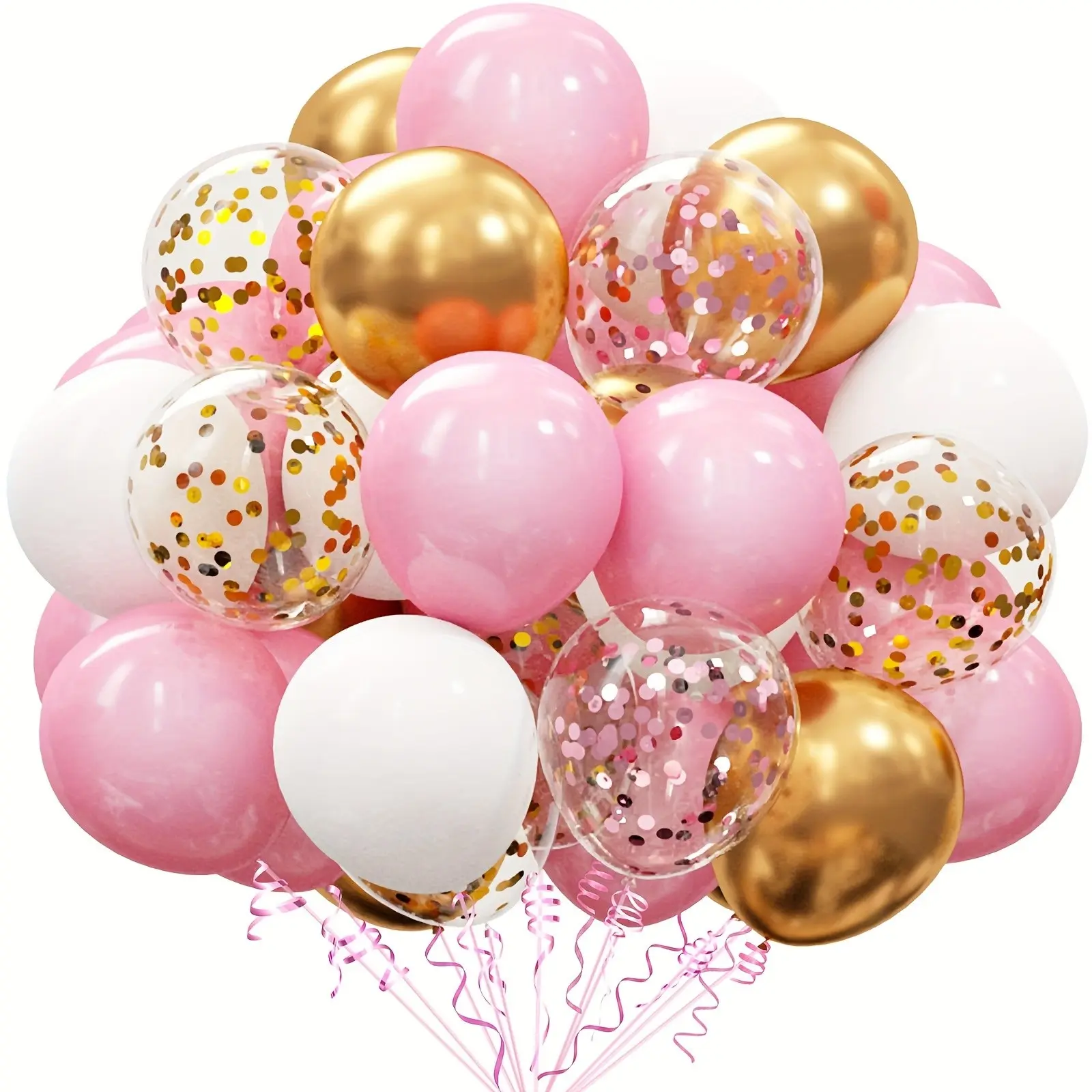 50Pcs Pink White Gold Balloon Set with Glitter Sequins, Birthday Wedding Anniversary Party Decorations, Balloon Garland Arch Kit, Balloons For Balloon Arch for Home Room Baby Shower Valentine's Day Celebration