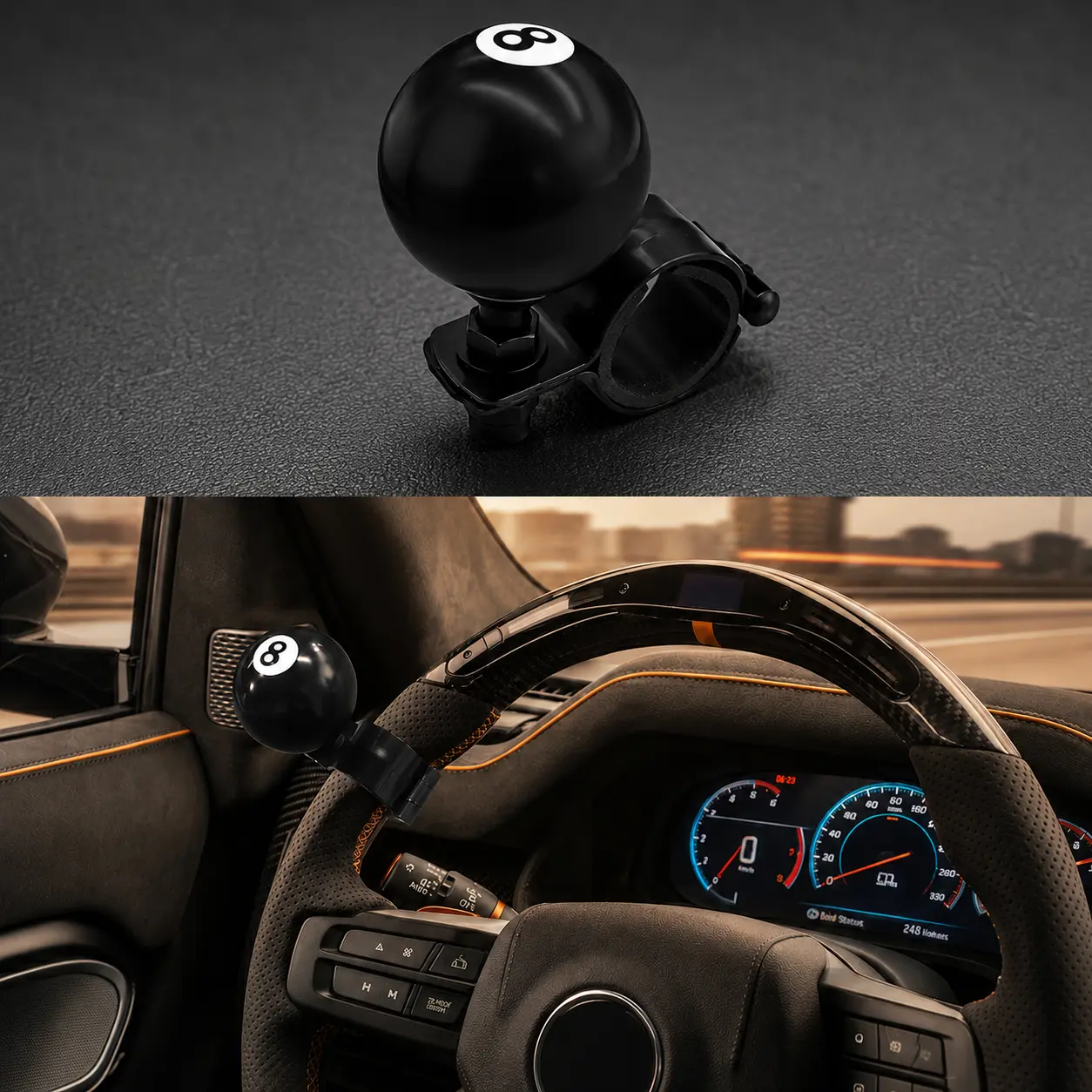 Black 8 Ball Steering Wheel Knob Spinner Universal 360 Degree Rotation Suicide Steering Wheel Handle Heavy Duty Car Steering Wheel Accessory Compatible with Most Vehicles 1 Piece