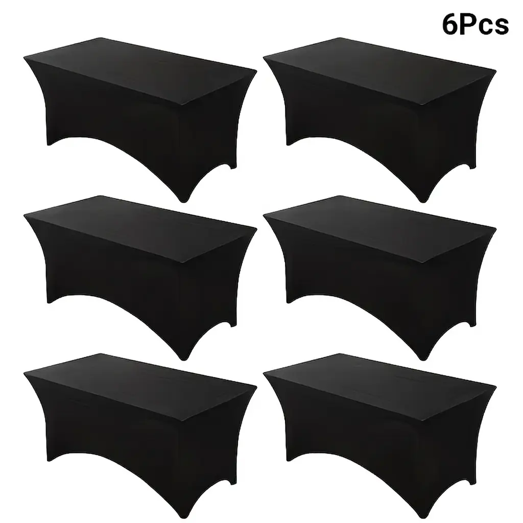 6-Pack 6Ft Rectangle Stretch Tablecloths, 54"X72", Waterproof Polyester Blend Fitted Table Cover Protectors, Party Covers for Outdoor Events & Weddings