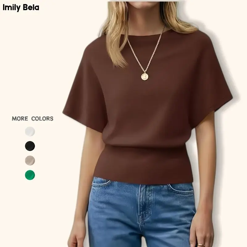 Imily Bela Women's Batwing Short Sleeve Sweater Top - Stylish Casual Wear with Unique Silhouette for Everyday Comfort