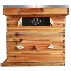 Natural Wood 100% Beeswax Coated Complete Langstroth Bee Hive Starter Kit - 1 Deep, 1 Medium 10-Frame Hive, Plastic Accessories Included, Accelerated Colony Acceptance, Attracts Swarms, Beginner-Friendly Beekeeping Supply