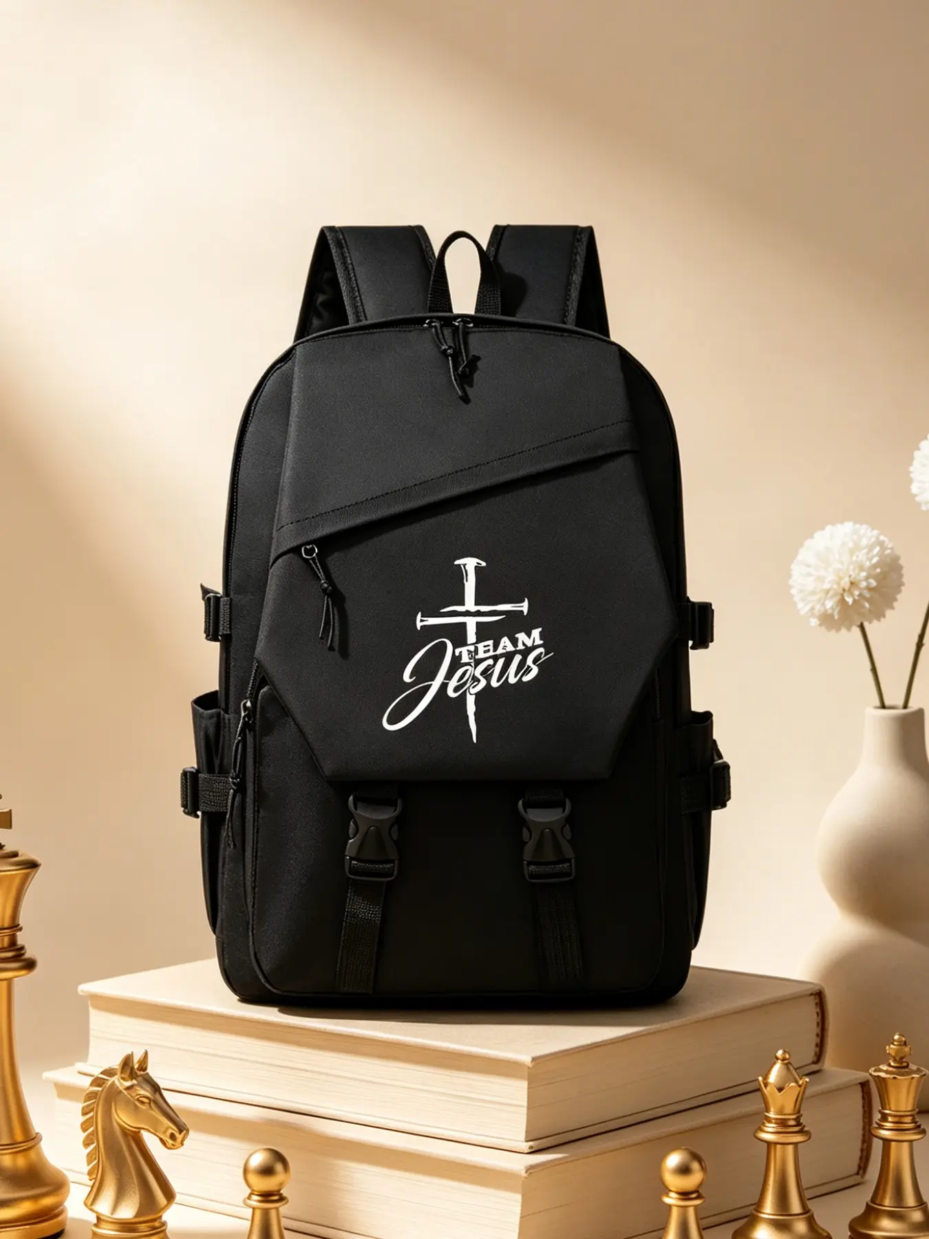 Jesus Pattern Backpack for Men, Fashionable Nylon Shoulder Bag, Business Backpack, Ideal for Commuting and School, Convenient Laptop Bag, Backpacks for Laptops, Perfect for Travel