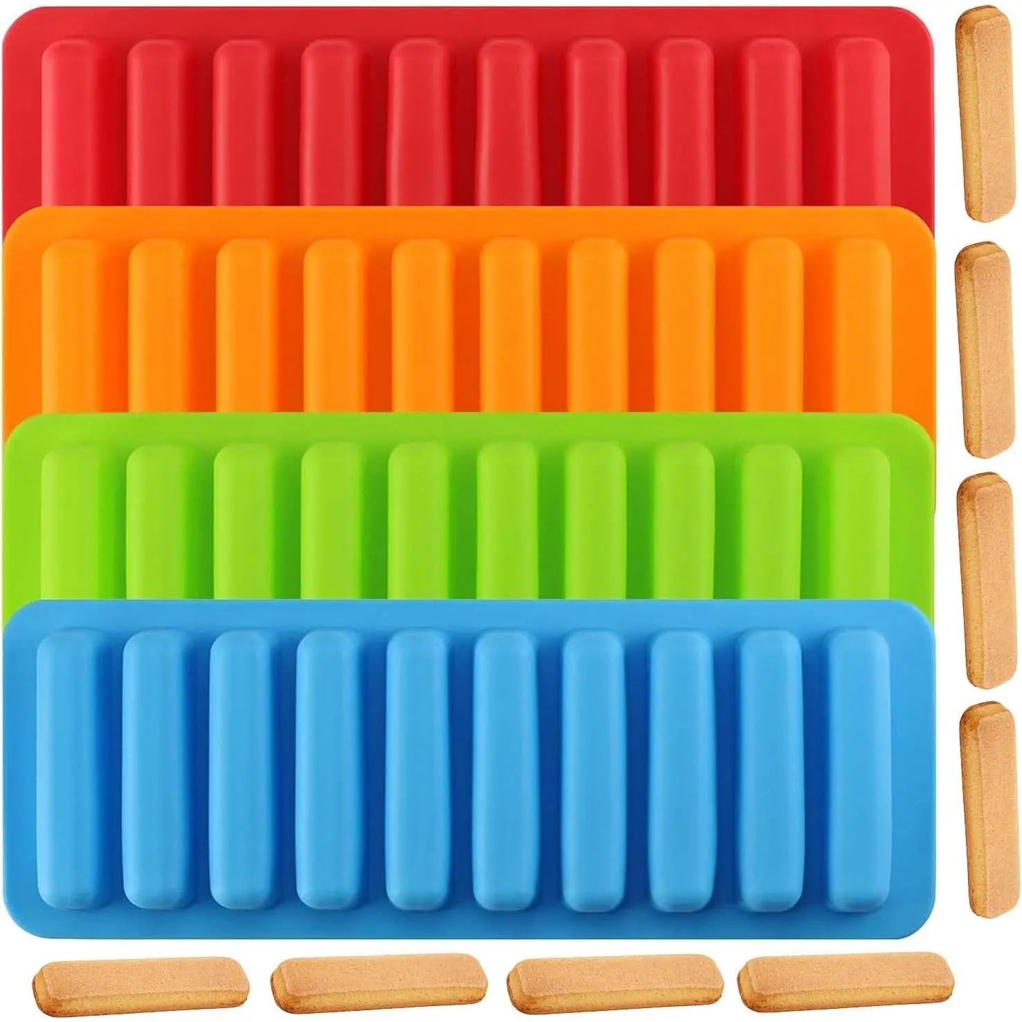 Synthetic 10-Cavity Stick Shape Candy Molds, 4-Piece Set for Candy, Caramel (Kitchen Bakeware Baking Tins & Molds)