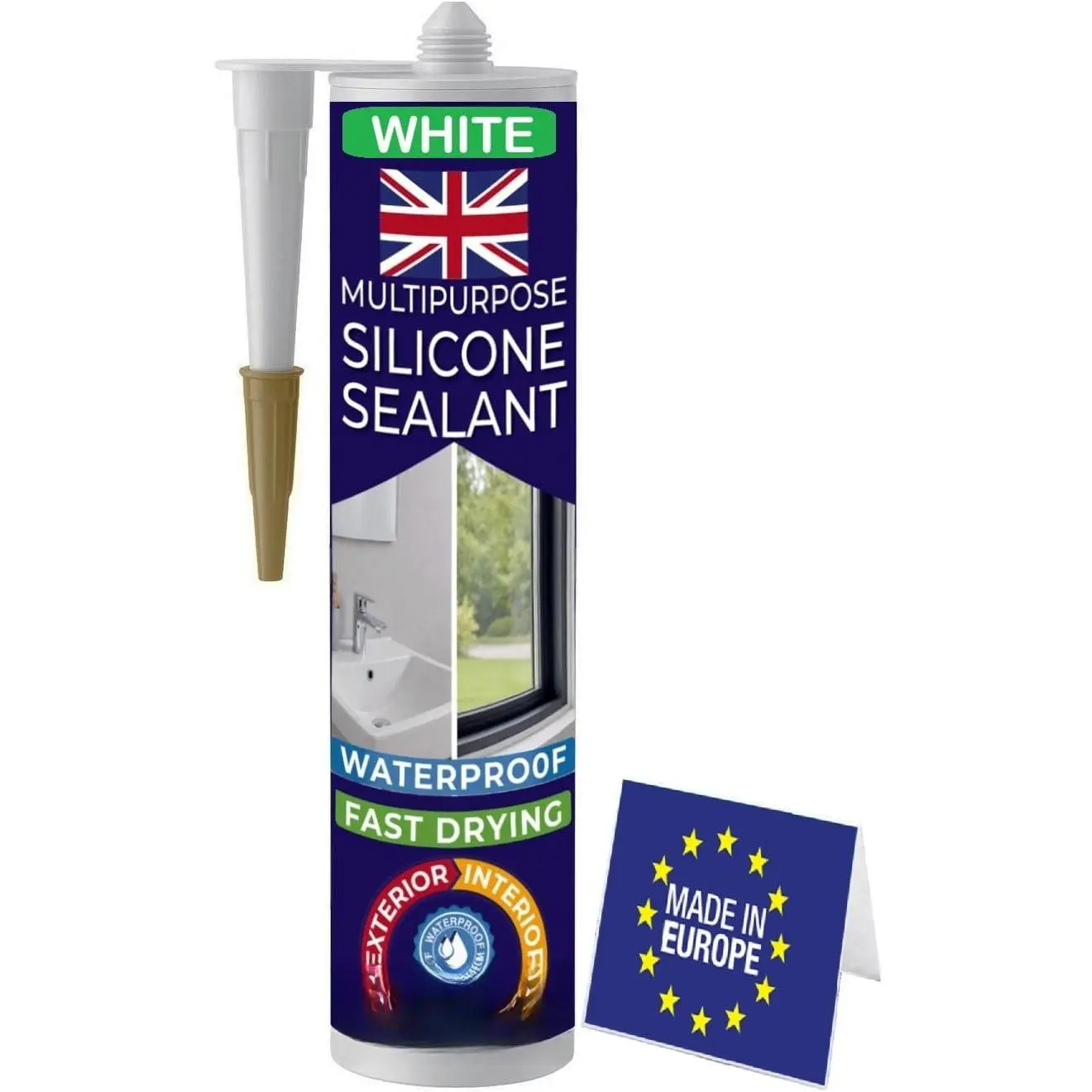 Sealant White, Kitchen & Bathroom Sealant Solvent Free, 10oz, Ideal for Sink, Sanitary, Bath, Shower Sealant, Window