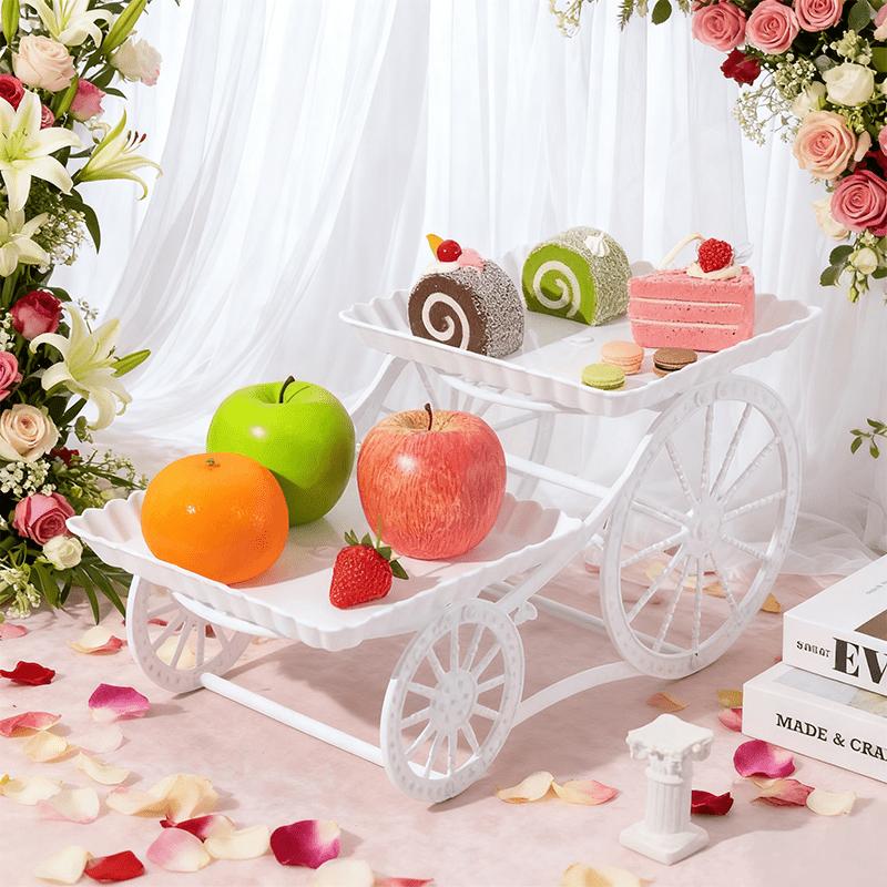 For Weddings, Parties, Birthdays & Holidays, Dessert Display Solution, 2-tier Plastic Cart-style Cake Stand, Ruffled Tray & Exquisite Wheel Pattern, Effortlessly Create Exquisite Dessert Display, Party Dessert Stand Supplies