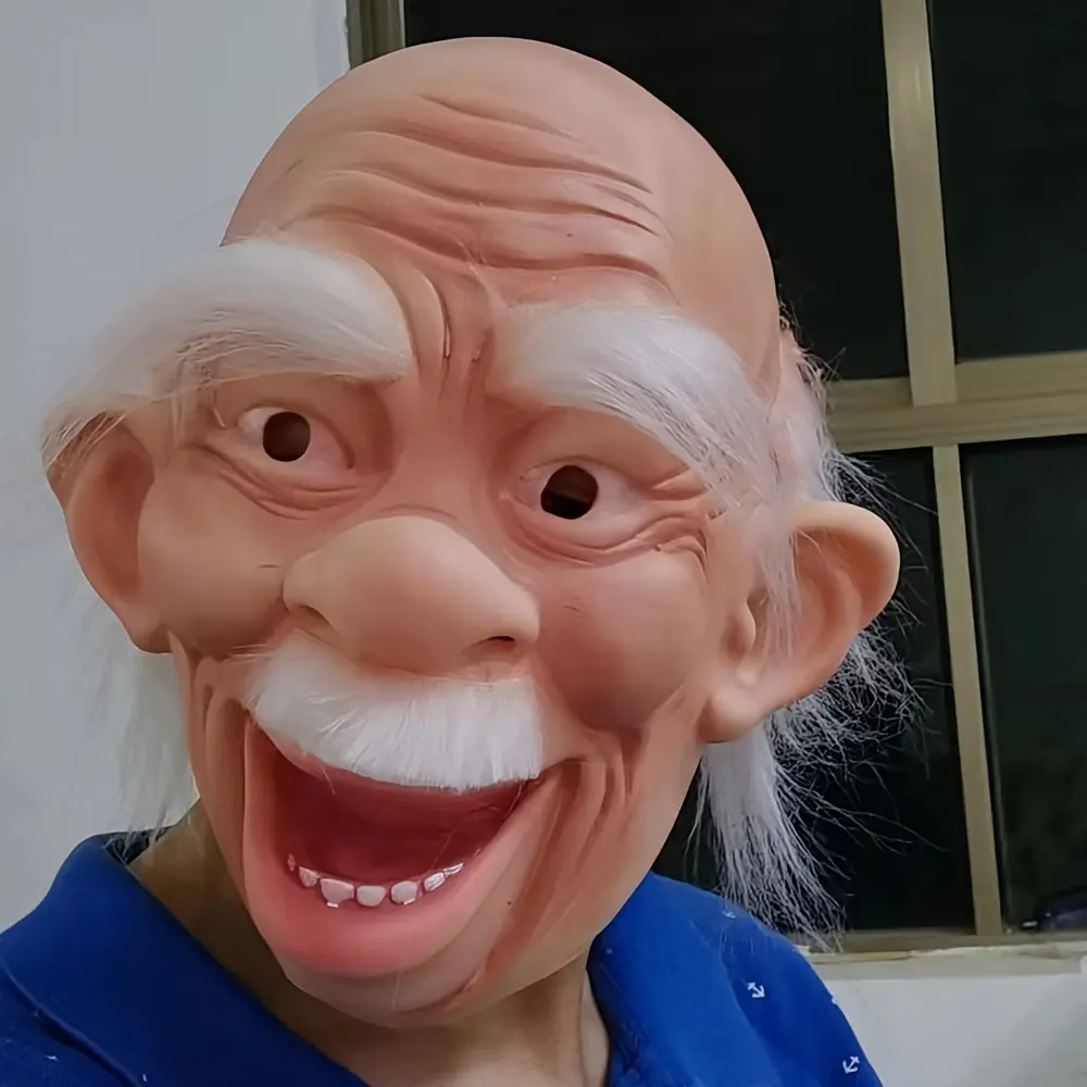 Smiling Open-Mouth Elderly Man Mask – Wrinkly Bald Male Decor for Halloween & Holiday Parties