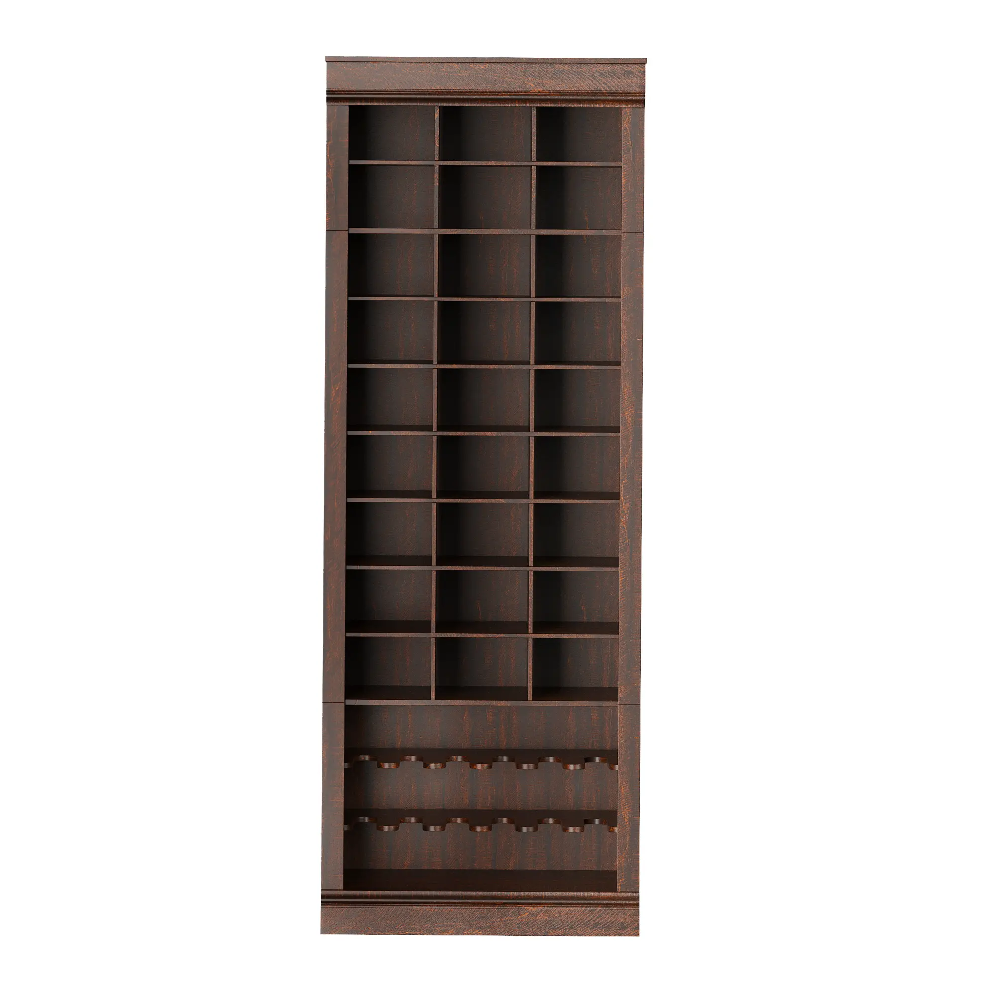 73-Inch Tall Shoe Cabinet Organizer with 27 Cubbies and Boot Racks, Slim Freestanding Wooden Shoe Storage Tower Holds Up to 32 Pairs, Rustic Brown Entryway Cabinet for Hallway, Closet, Bedroom, Living Room and Mudroom, Farmhouse Space-Saving Design