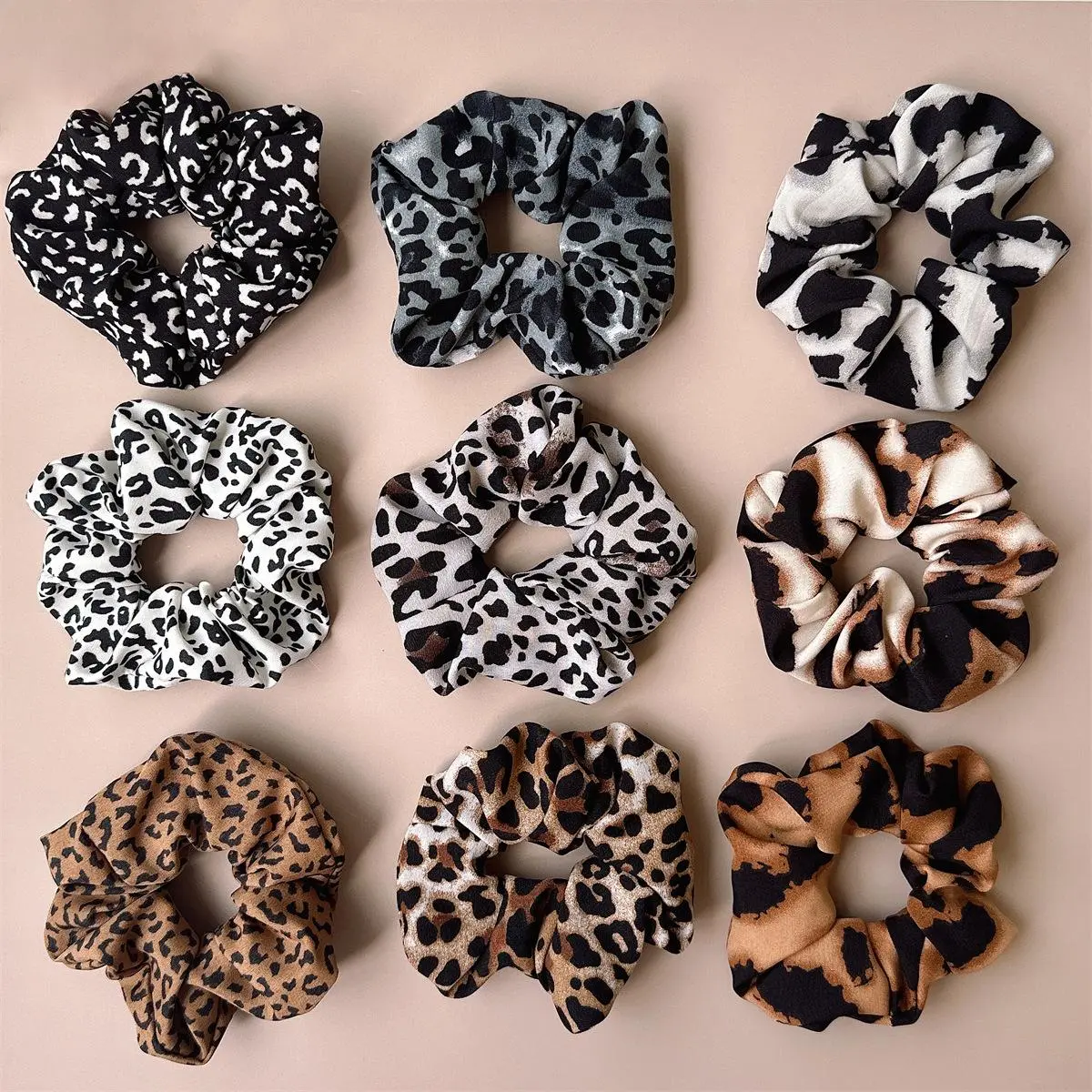 Leopard Print Hair Scrunchies Set, Soft Hair Ties for Women, Thick Hair Ponytail Holders