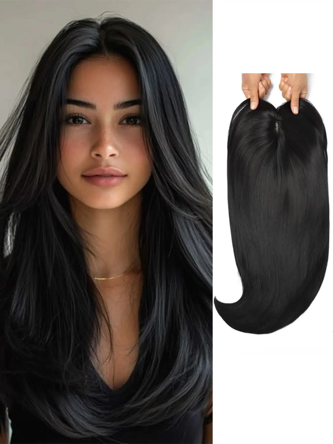 18 Inch Short Wavy Synthetic Soft Hair Topper, 6.5x6.5 Breathable Lightweight Base, Natural Volume, Full Scalp Coverage for Thinning Hair, Synthetic Material Wigs