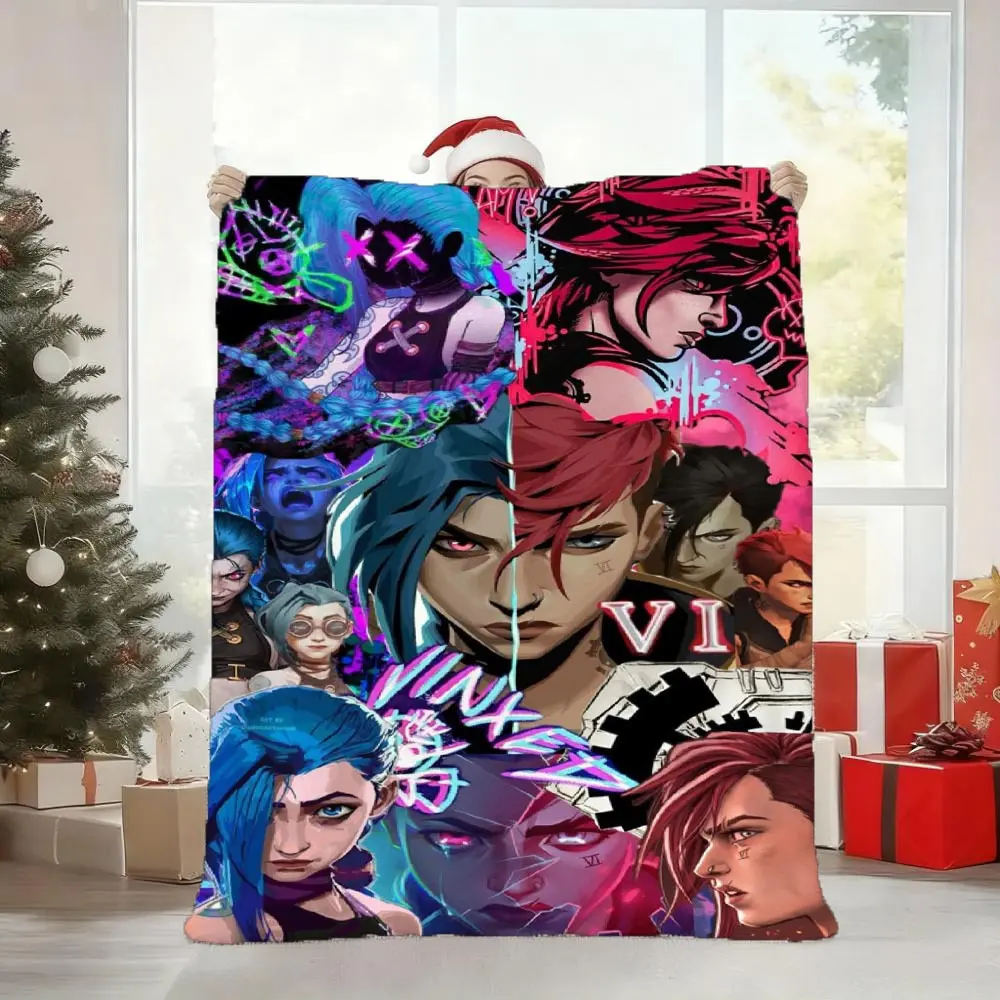 Arcane Vi Jinx Collage Flannel Blanket League of Legends Anime Print Throw Blanket Soft Warm Sofa Bed Blanket Gamer Fans Gift