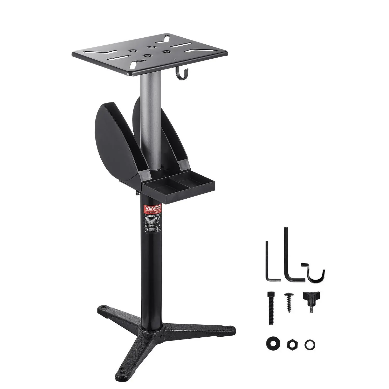 VEVOR Heavy-Duty Cast Iron Bench Grinder Pedestal Stand, 5-Level Height Adjustable Floor Stand with 12"x10" Mounting Plate, Vise, and Grinding Wheel Storage Compartment, 12" X 10" Mounting Plate