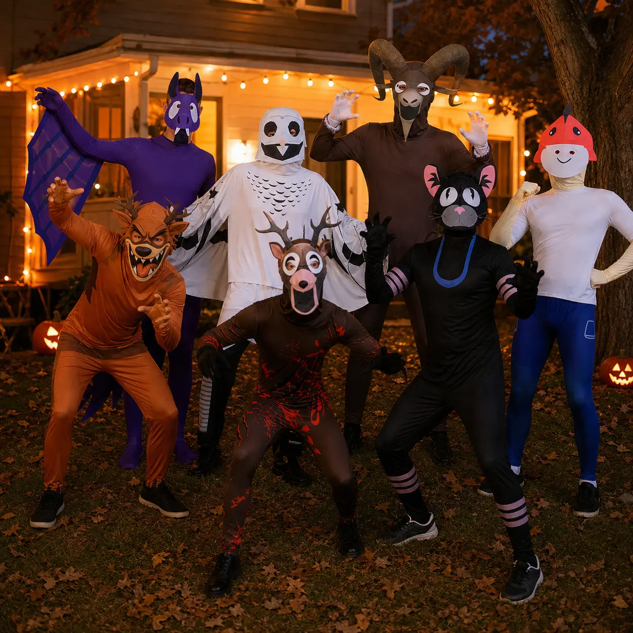 Kids Spooky Forest Monster Cosplay Costume with Mask - Creepy Deer Jumpsuit Suit for Boys Girls Halloween, Scary Character Roleplay Bodysuit Dress Up Outfit