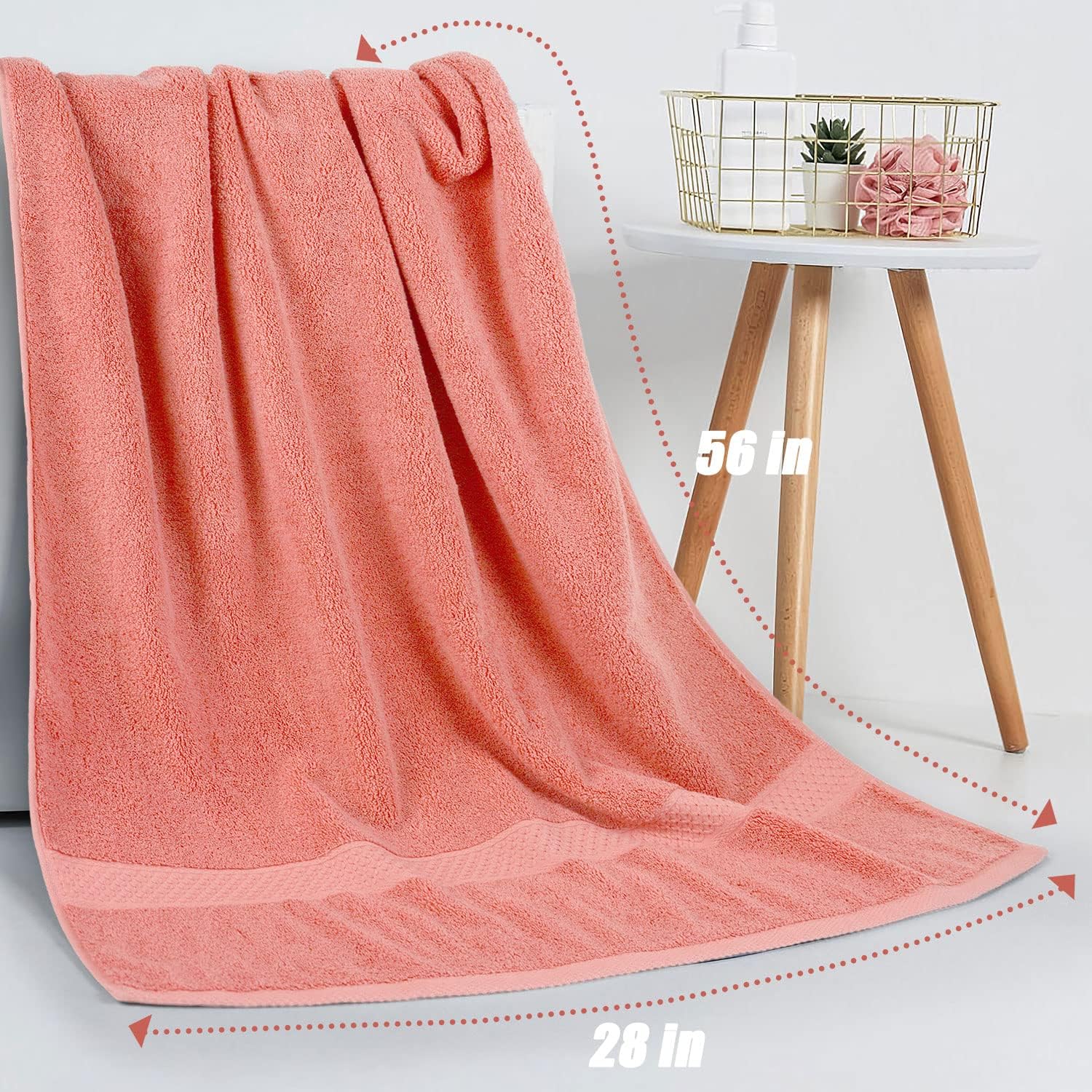 Bath Towels Soft Shower Towels Set of 2 with Assorted Colors  Cotton Bathroom Towels for Men and Women Quick Drying and Highly Absorbent 55 by 27 1/2 Inches (Coral & Light-Lilac)