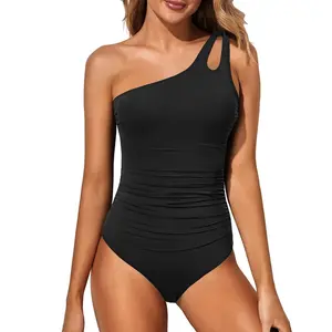 Holipick One Shoulder One Piece Swimsuit for Women Comfortable Tummy Control Bathing Suits Modest Full Coverage Keyhole Swimwear Beach Swimming Clothing
