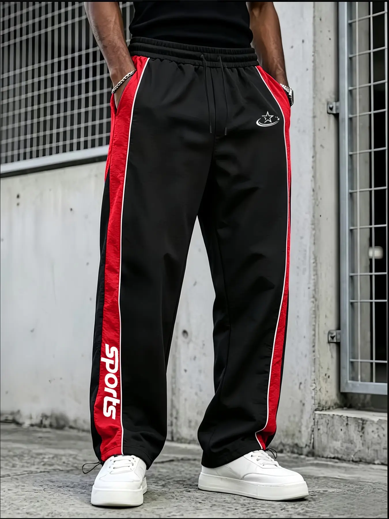Men's Fashion Casual Sport Pants, Unique Print, Taslon Fabric, Striped Design, Adjustable Elastic Waist, Perfect for Daily Wear, Outdoor Hiking, Casual Athletic Pants