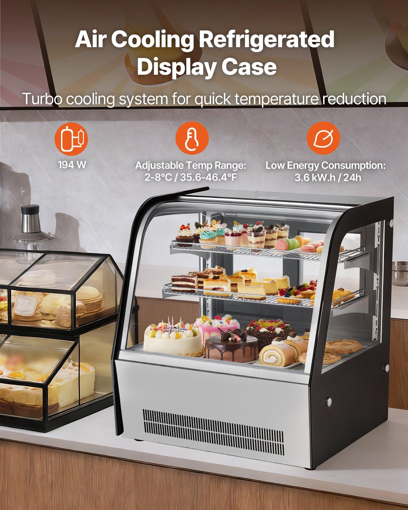 VEVOR Refrigerated Display Case, 4.2 Cu.Ft./105L Countertop Pastry Display Case, 2-Tier Commercial Cake Refrigerator with LED Lighting, TURBO Cooling, Frost-Free Air-Cooling, for Bakery, Dessert Shop
