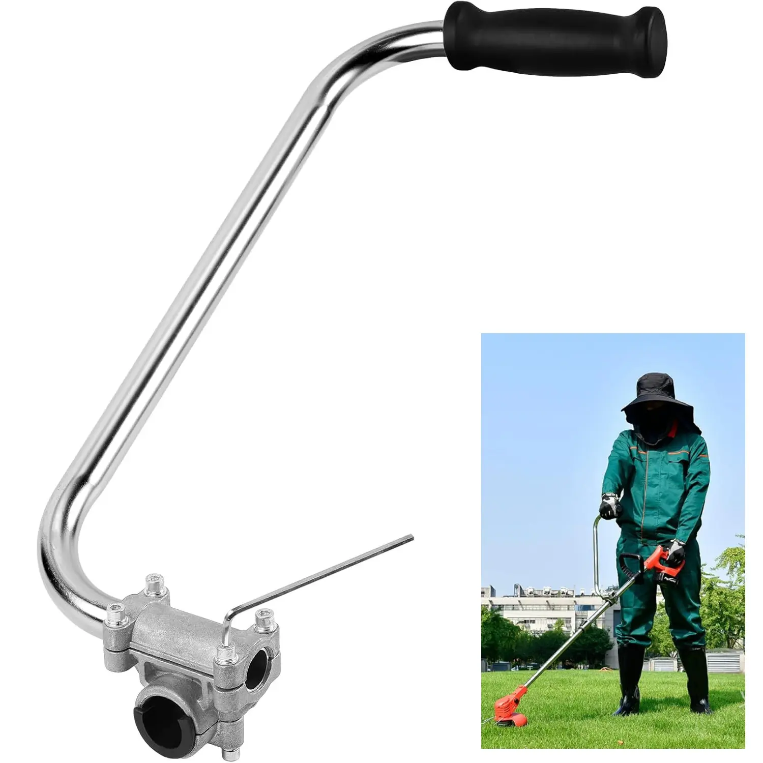 Heavy-Duty Adjustable String Trimmer Handle with 4-Bolt Clamp – Ergonomic U-Shaped Design for Comfort & Control, Universal Fit for Gas/Electric Trimmers, Grass Trimmer Accessories