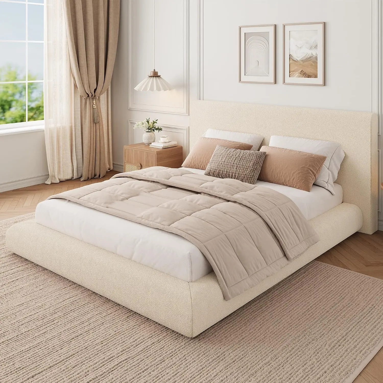 GARVEE Cloud Bed Frame - Soft Plush Padded Headboard, Queen/Full/King Sizes, No Box Spring Needed, Stable Silent Design, Easy Assembly for Instant Cozy Sleep, Cloud Bed Frames