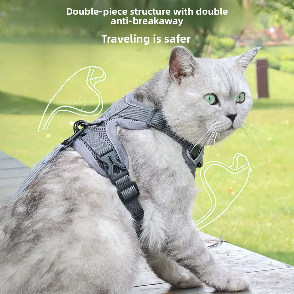 Escape-Proof Vest-Style Polyester Harness & Leash Set for Small Dogs, Cats - Adjustable, Reflective, Breathable Pet Chest Strap with Comfortable Handle, Durable Reflective Harness