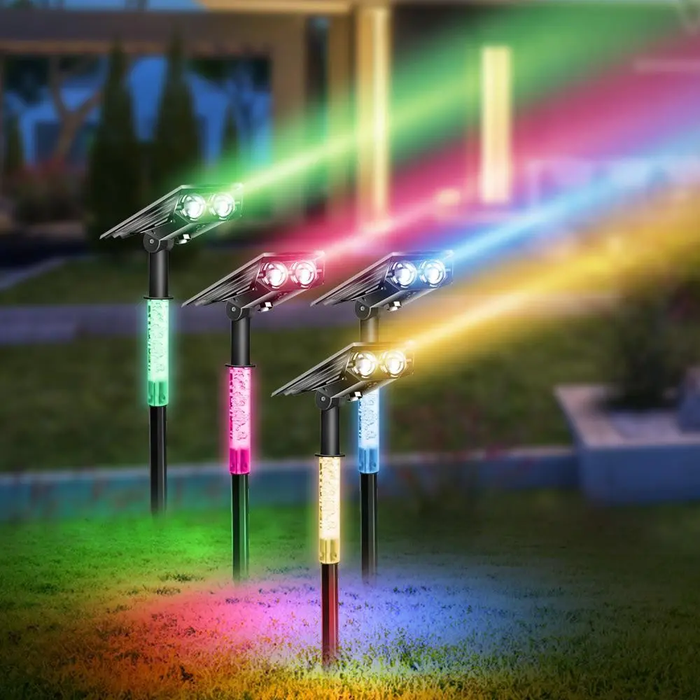 Solar RGB Garden Light, Waterproof Outdoor Landscape Lighting, Seven-Color Gradient Effect, Ground Plug Lawn Lamp for Villa Tree Illumination