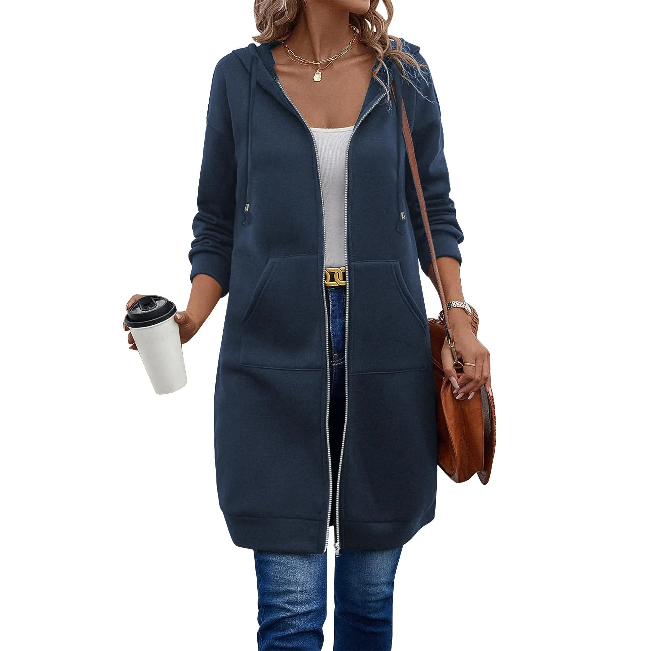 Women Casual Zip up Fleece Hoodies Tunic Sweatshirt Long Hoodie Jacket S-XXXL