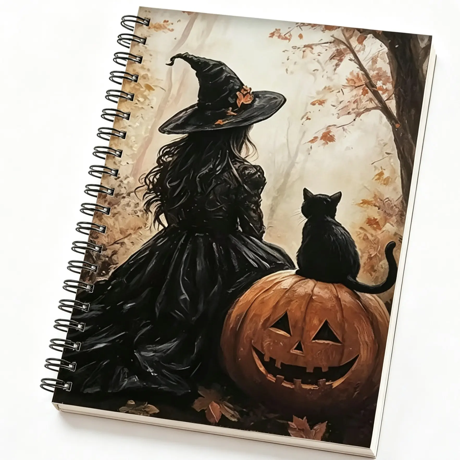 2027-2030 Four-Year Monthly Planner, Gothic Halloween Forest Illustrations, Witch Cat Pumpkin Lantern, Coil-Bound Hard Cover Notebook