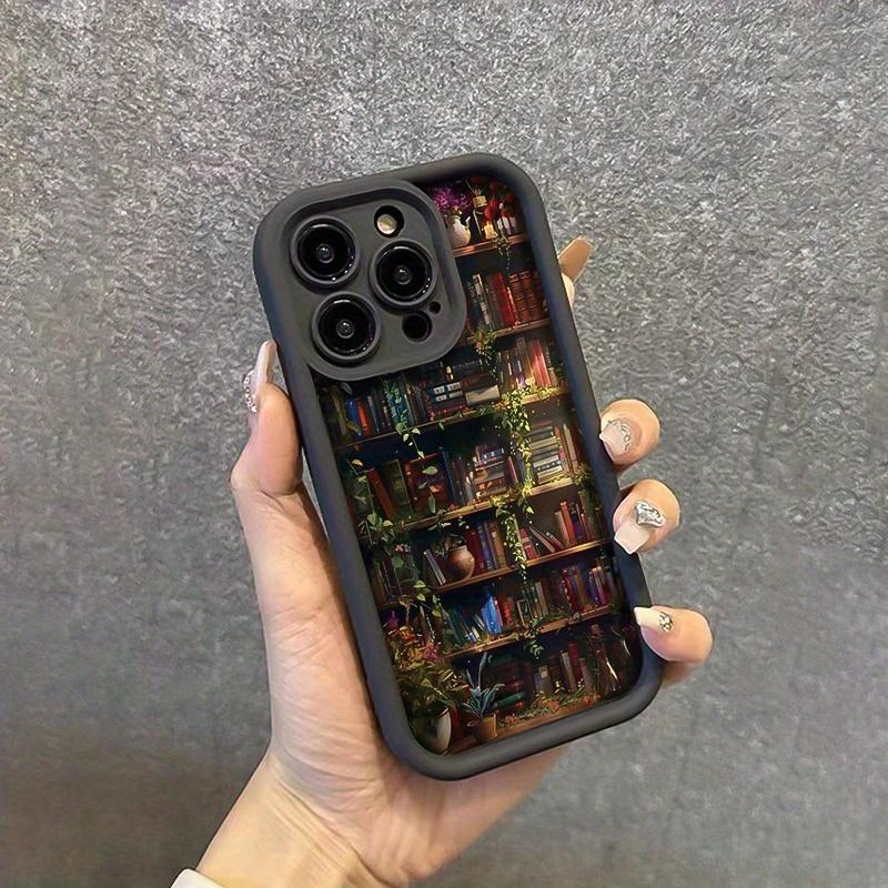 Phone case:Black Creative Bookshelf Book Pattern Anti-Drop Phone Case, Compatible with iiPhone 17 E Air Pro ProMax iPhone16 15 14 Plus 13 12 Mini 11 X XS XR, Aesthetic Black Phone Case, Birthday Gift for Boyfriend/Girlfriend, Cartoon Gift for Him and Her