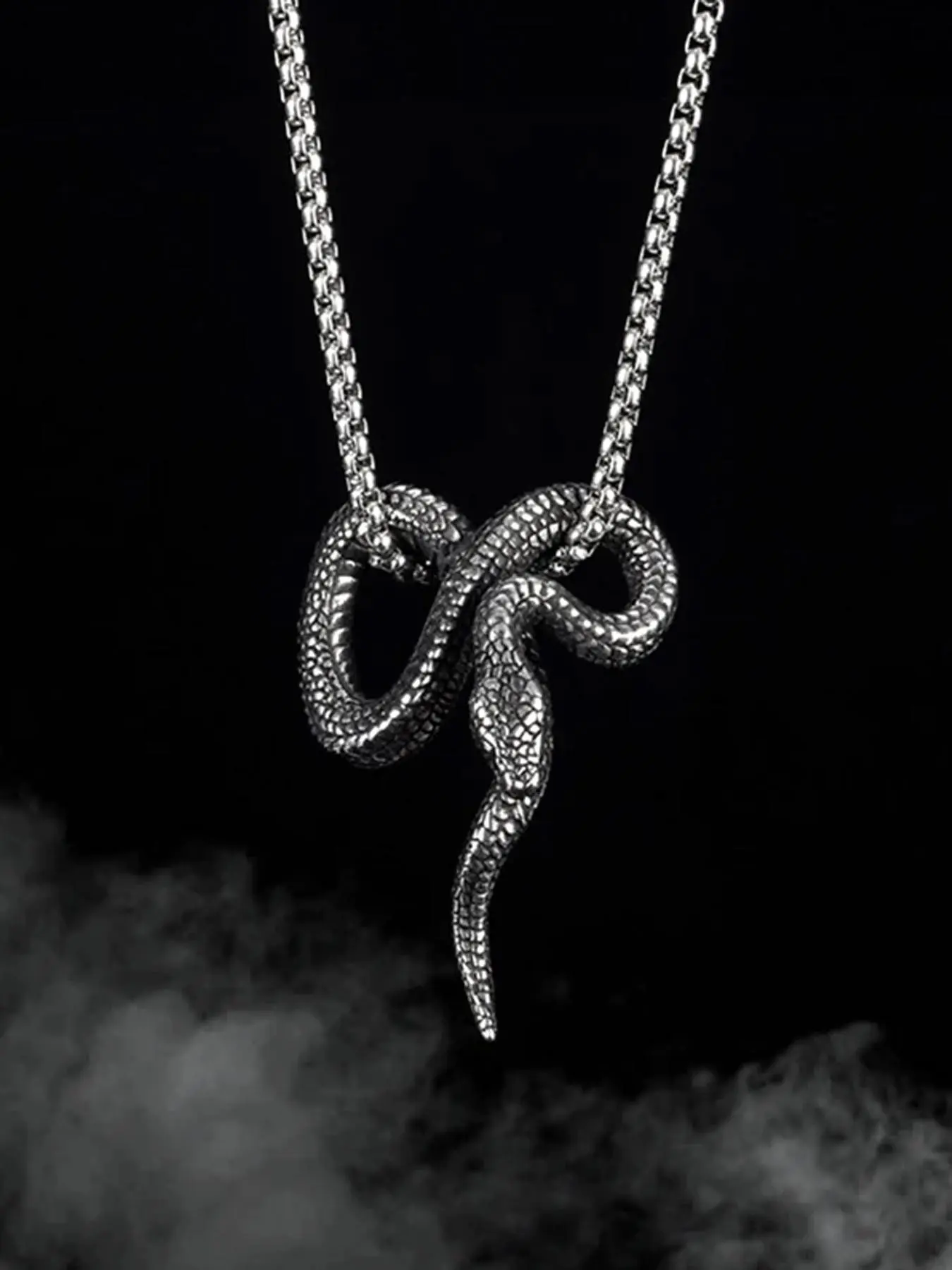 Vintage Punk Snake Pendant Stainless Steel Necklace, Hip Hop Fashion Men's Casual Street Style, Unique Python Creative Party Jewelry, Snake Pattern, Costume Necklaces
