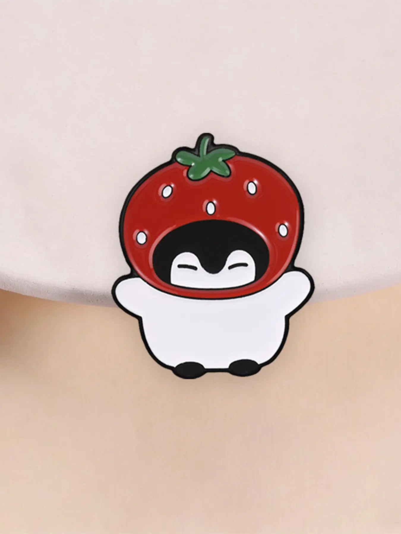 Kawaii Strawberry Hat Penguin Enamel Pin, Cute Summer Fruit Animal Lapel Badge, Adorable Accessory for Fans of Kawaii Style, Alloy Brooch Pin