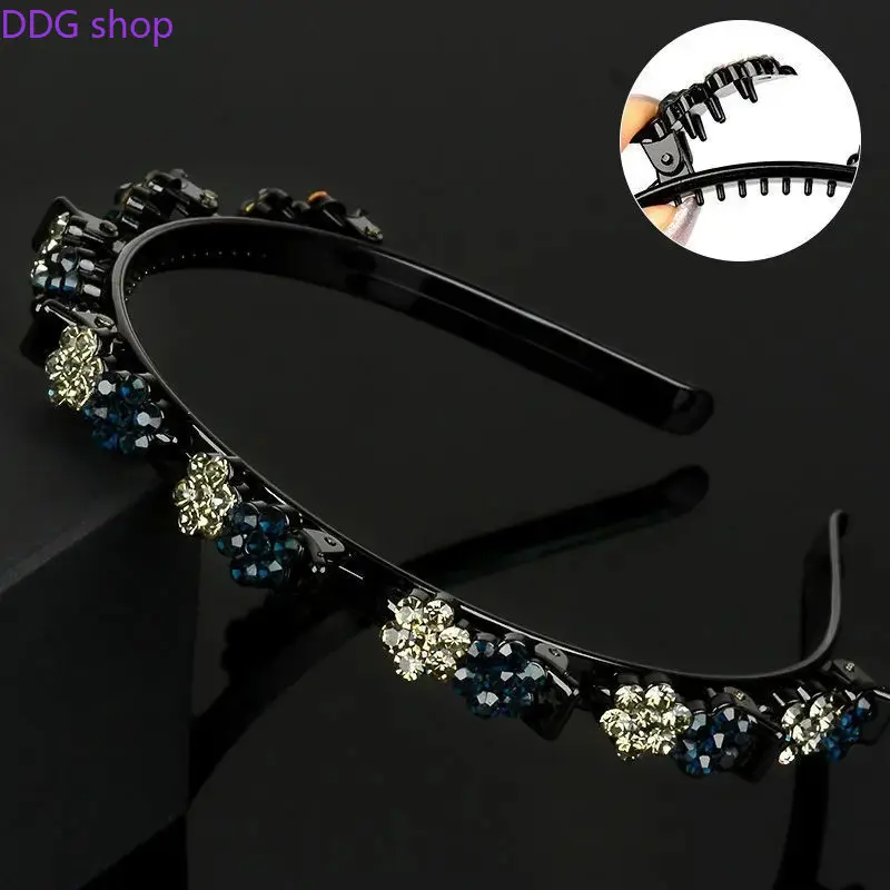 Women's Rhinestone Decor Braiding Hair Headband - Non-Slip Teeth Design, Bangs & Flyaways Fixing Hair Accessory for Camping & Hiking, Sports & Outdoor Headbands for Women's Accessories, Accessories For Women