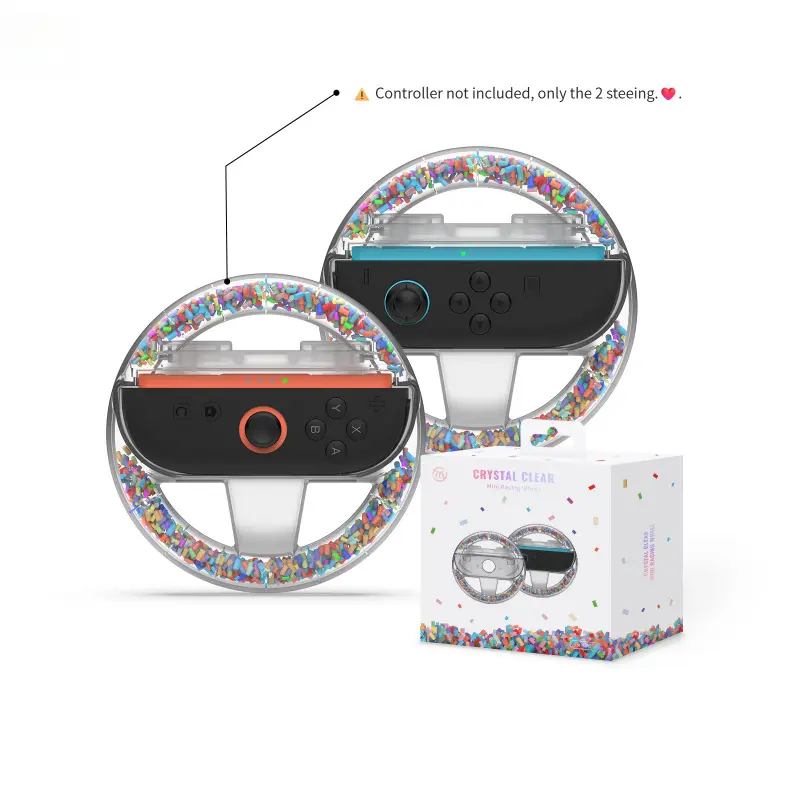Compatible with Switch2, Small Transparent Mini Racing Gaming Steering Wheel with Colorful Anti-Slip Grip, for Two-Player Games, 2-Pack, Game Console Accessories