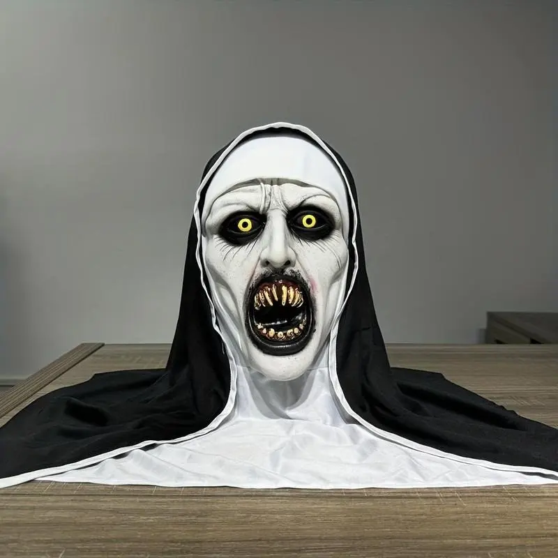 Terrifying Nun Costume Mask, Hand Washable Synthetic Latex, Street Style Horror Accessory, Easy Maintenance Halloween Party Detail