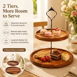 Elegant Teakwood Two-Tier Cake Stand, Paper Cupcake Holder, Perfect for Weddings, Birthdays, Parties, Christmas Gifts