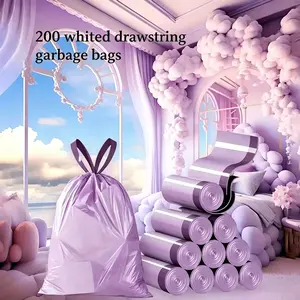200pcs Purple Drawstring Trash Bags, Thickened Leak-Proof Disposable Garbage Bags with Lavender Scent, Scented Trash Bags for Home Kitchen Use, Plastic Trash Bags