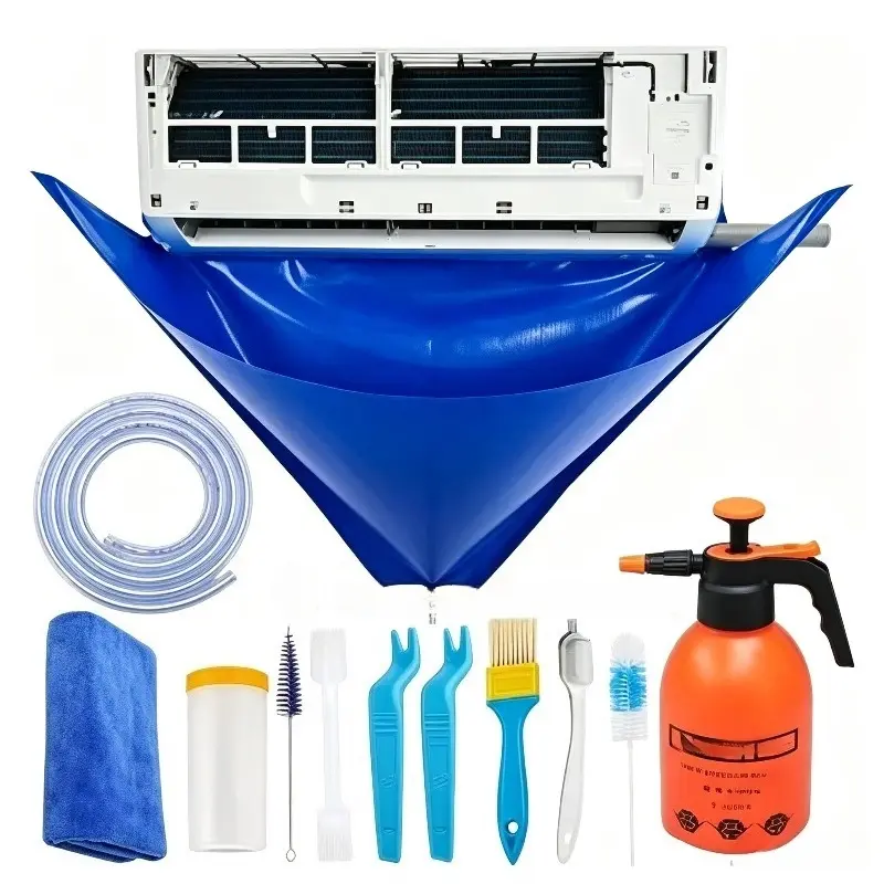 12pcs Large Air Conditioner Cleaning Kit - 130*65cm Reusable Wash Covers with Drainage Pipe, No Power Needed, Cleaning Supplies - Perfect for Summer AC Maintenance