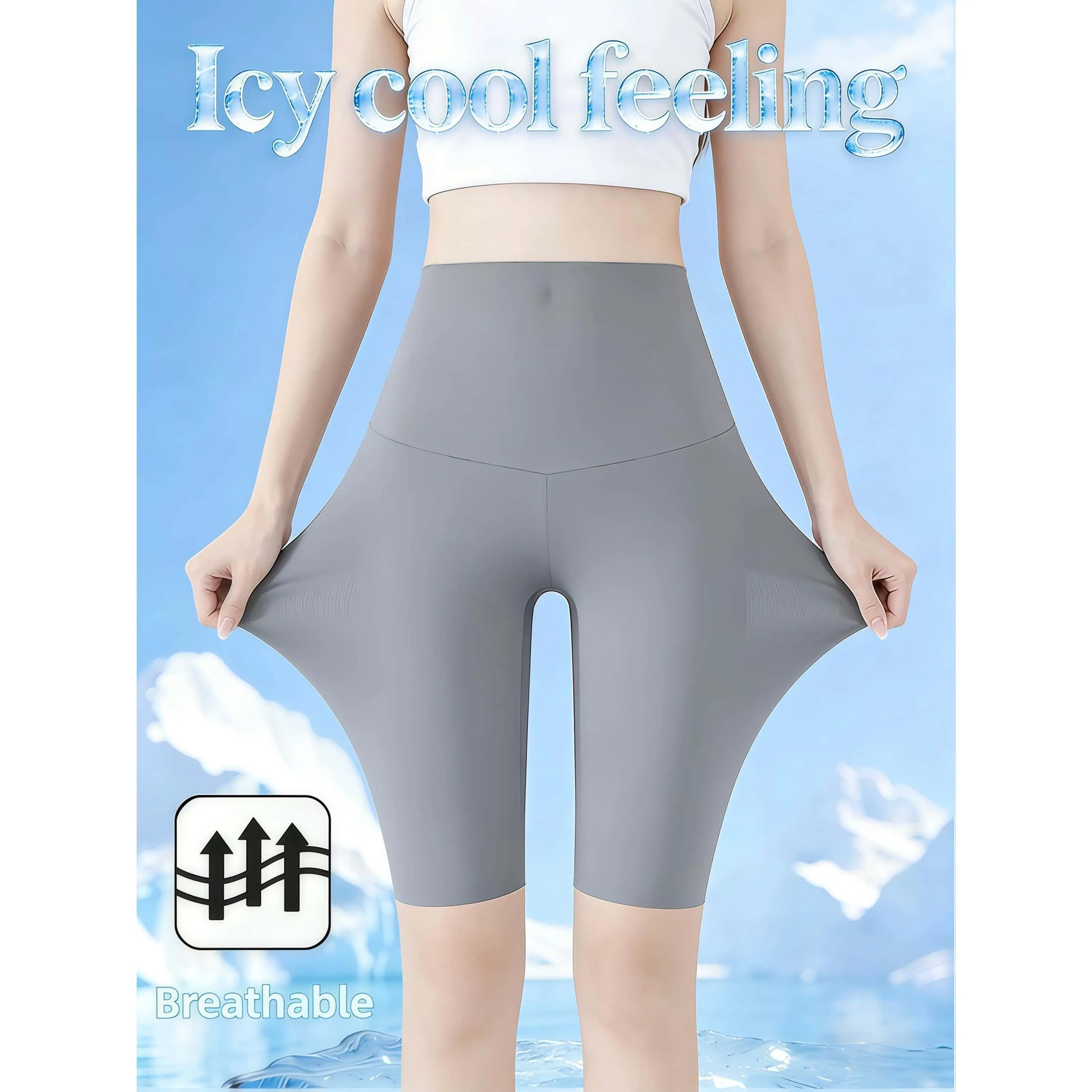 Women's Professional Cycling Shorts with Grey Waistband, High-Waist Breathable Stretchy Fabric for Biking and Casual Wear, Breathable Shorts, Cycling Outdoors, Sporty Chic, Female Wear