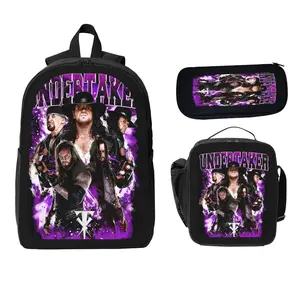 WWE Legend Themed Undertaker 3-in-1 Backpack Set, Backpacks for School, with Bold Design, Lunch Bag & Pencil Case for Wrestling Fans’ Daily Use