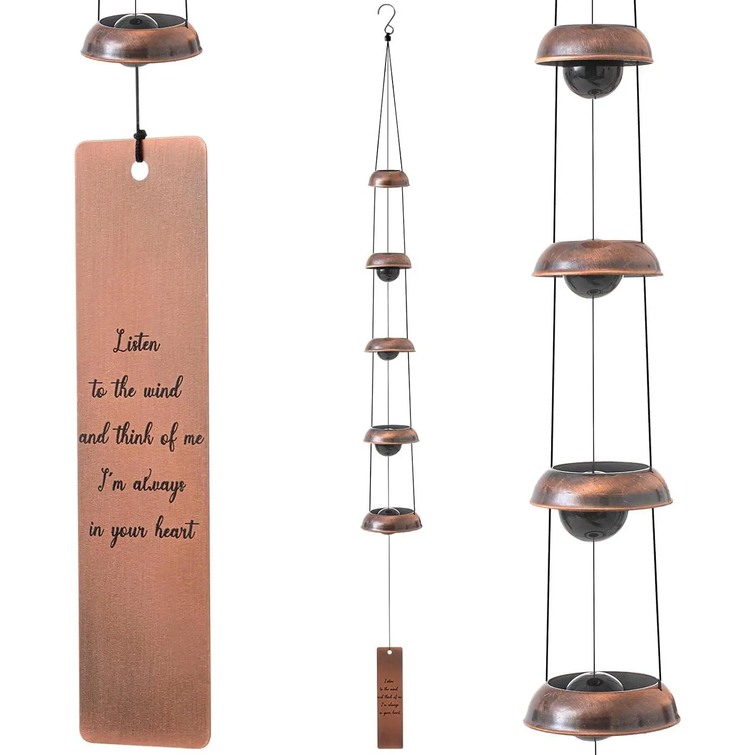 36'' Memorial Sympathy Wind Chimes for Loss of Loved   Bereavement  Idea in Memory, Red Copper Wind Chime with 5 Bells Condolences Basket for Mother Father  (Loved )