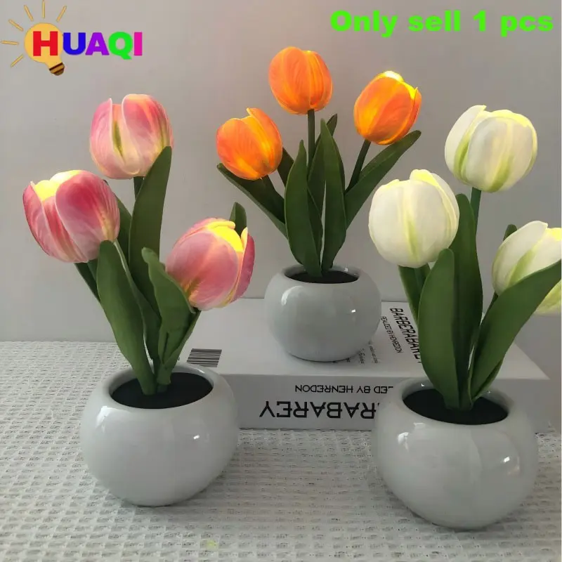 Fake Tulip LED Night Light, USB Powered Indoor Ambiance Bedside Lamp, Warm Night Light for Wedding Home Decor, PU Plant Gift Lamp