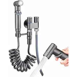 1-In-2-Out Bathroom Faucet, Double Handle Valve Bidet & Shower - 2-Way Control with Faucet (Gray)