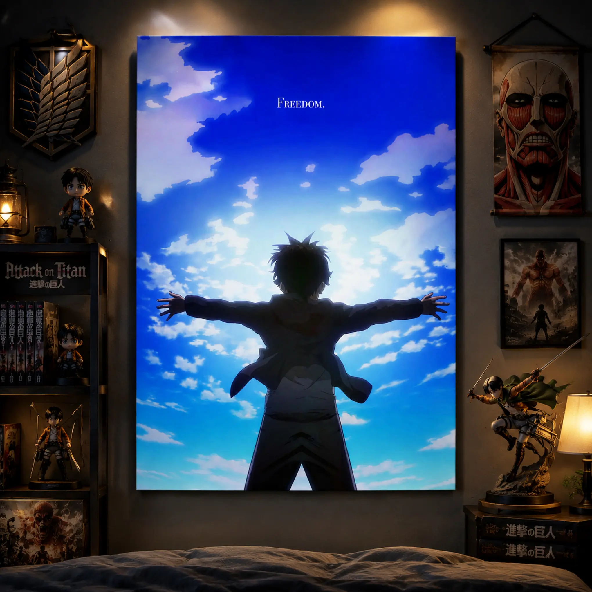 Attack on Titan Minimalist Freedom Plain Canvas Wall Art Poster - Inspired Anime Sky Print, Blue Ocean Aesthetic Decor, Multi-Size Bedroom Decor, Japanese Anime Fan Gift