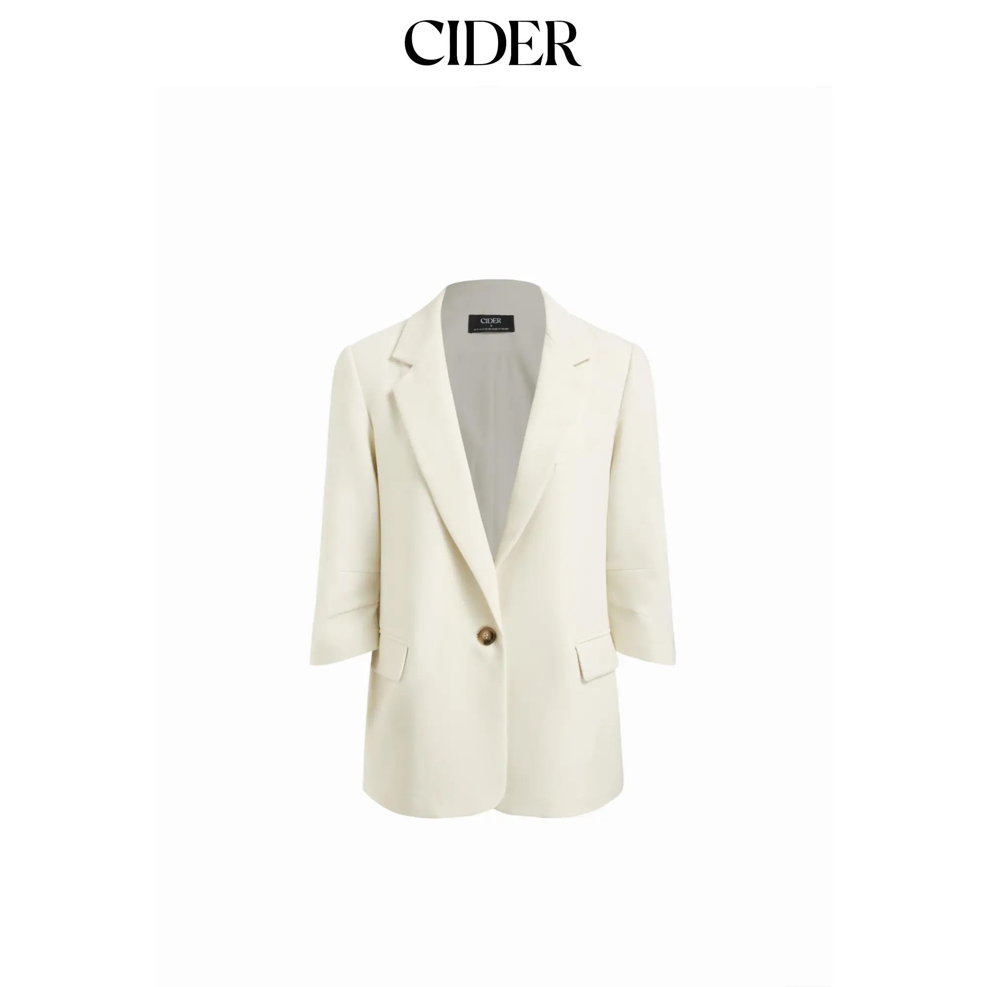 Cider Cream Notched Collar Middle Sleeve Blazer SohoChic