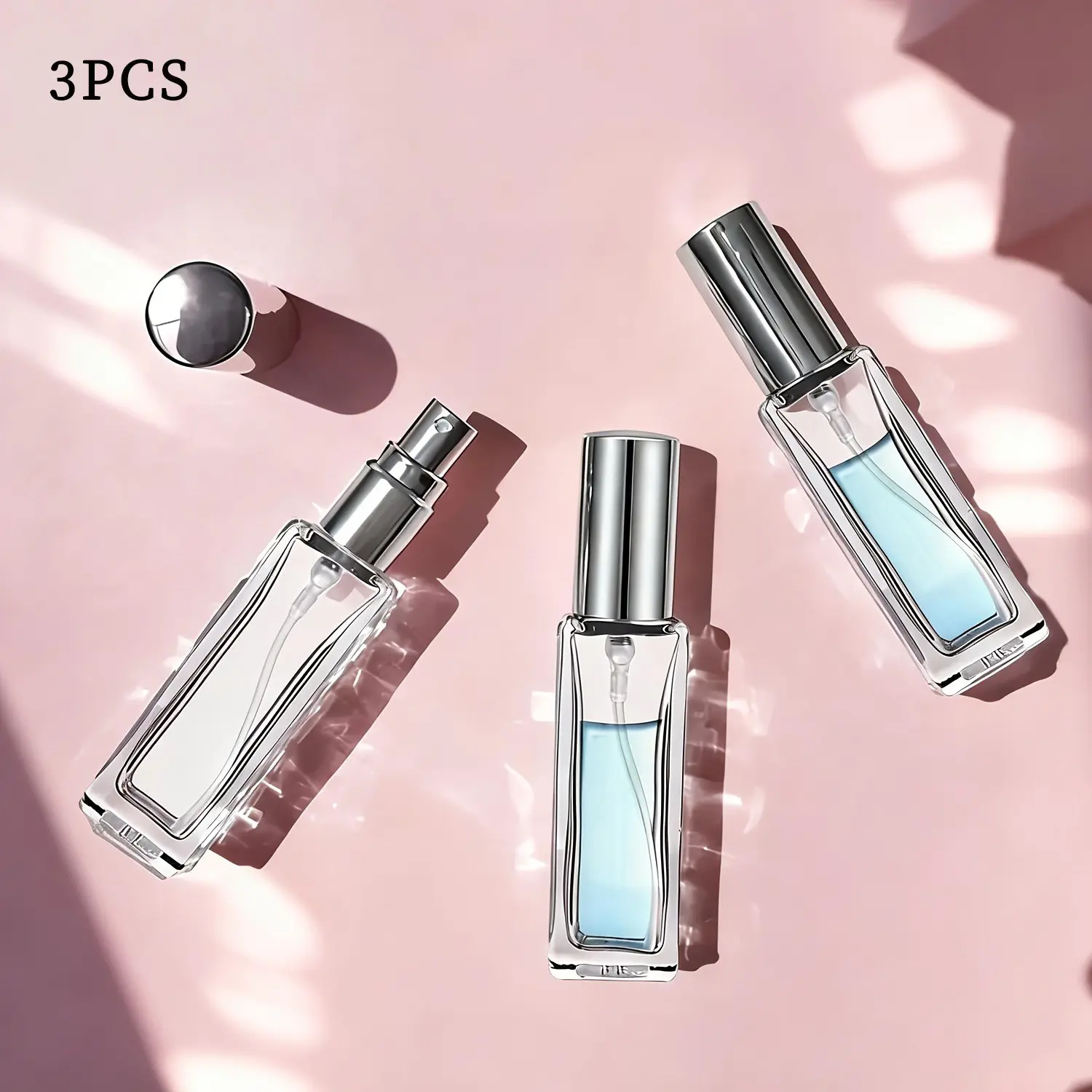 3-Pack Fashionable Compact 10ML Glass Perfume Spray Bottles, Aluminum Smooth Nozzle, Ideal for Perfume Refills, Press-Down Empty Bottle Design, Includes Dispenser Tool