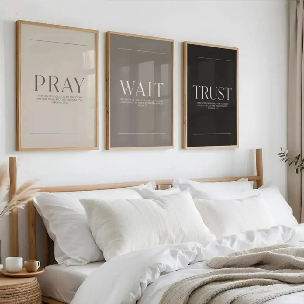3 Pieces Modern Faith, Hope & Love Christian Bible Verse Wall Art Print Canvas Posters, Scripture Wall Art, Living Room Home Decor, Framed and Unframed Options Available.