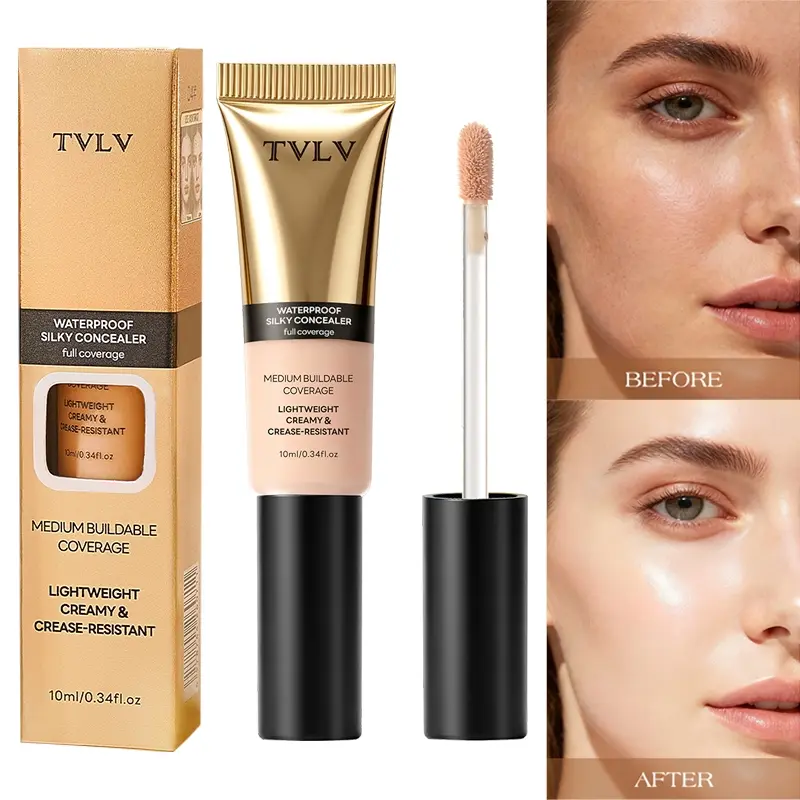 Lightweight Buildable Liquid Concealer Waterproof Silky Concealer Creamy Crease Resistant Coverage for Dark Circles Blemishes