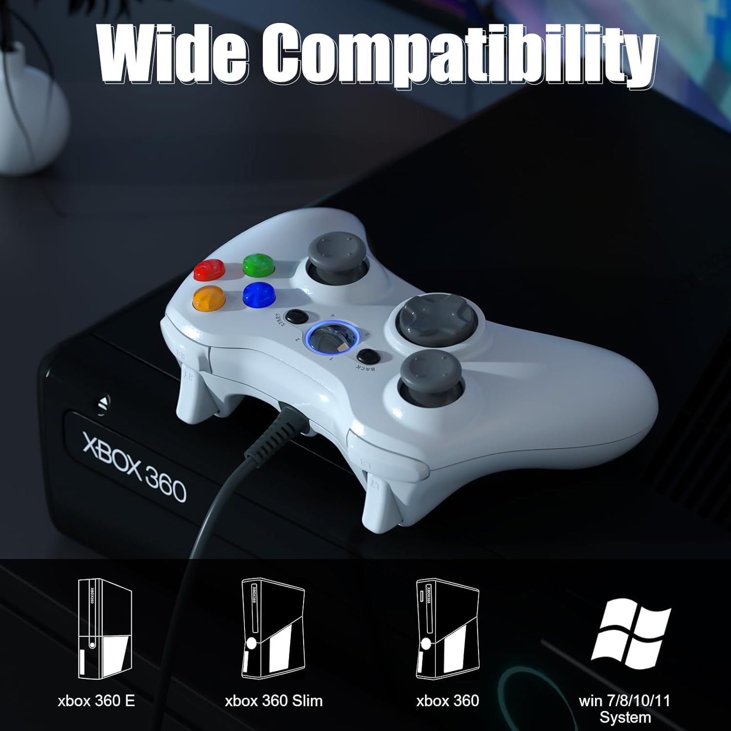 Wired Controller for  360-2 Pack, Compatible with  360/360 S/360 E, with Dual-Vibration, 2.5mm headphone Jack