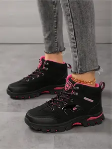 Women's Anti-Slip High-Top Hiking Boots, Fashionable Comfort Outdoor Trekking Camping Shoe, Thick Sole Durable Mountain Work Boots