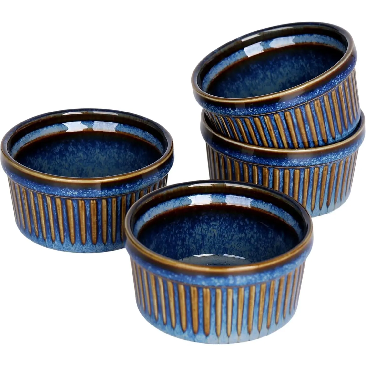 4oz Ramekins Set of 4,Creme Brulee Ramekins Oven Safe,Ceramic Custard Cups Ramiken for Baking,Souffle Ramekin Bowls for Pudding Ice Cream,Blue