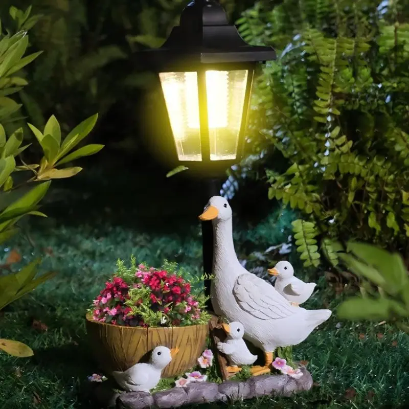 Solar Duck Planter Statue, Outdoor Garden Lantern, Automatic Light, Resin Waterproof, Perfect for Moving Gift, Birthday Surprise, Yard Decor, Solar Decorative Lights